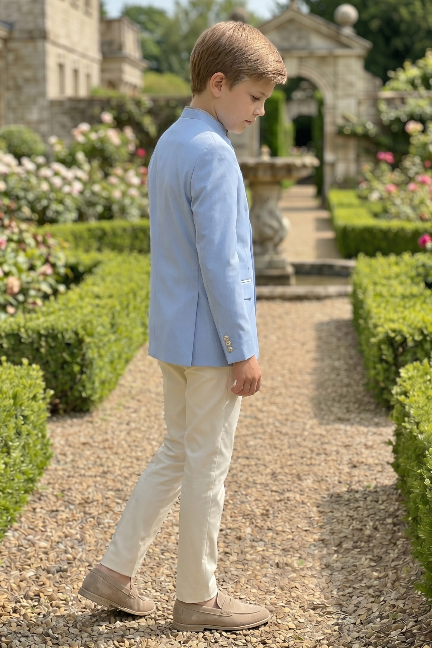 Sky Blue Cotton Linen Asymmetrical 2-Piece Suit Set