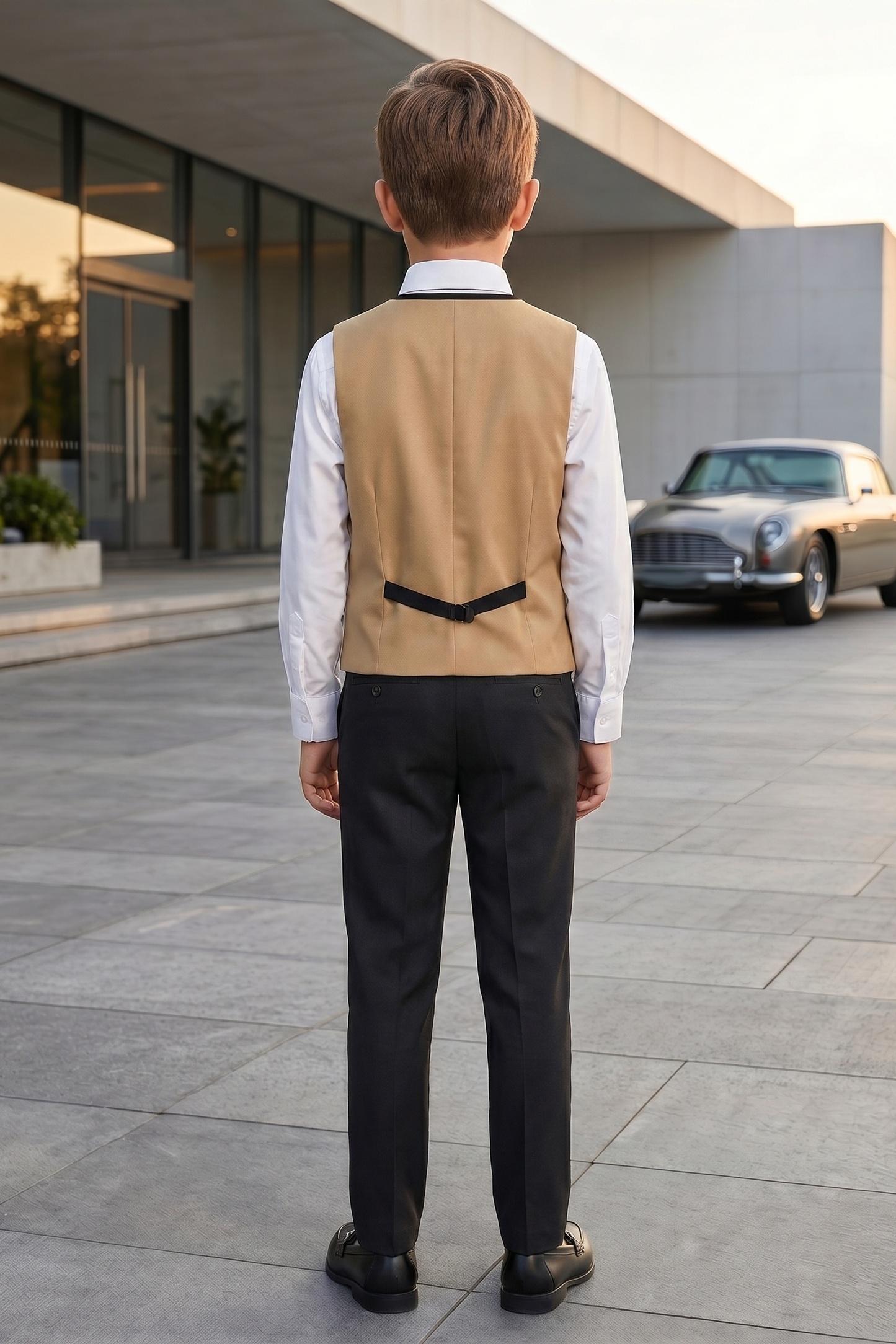 Khaki and Black Double-Breasted Vest 2-Piece Set