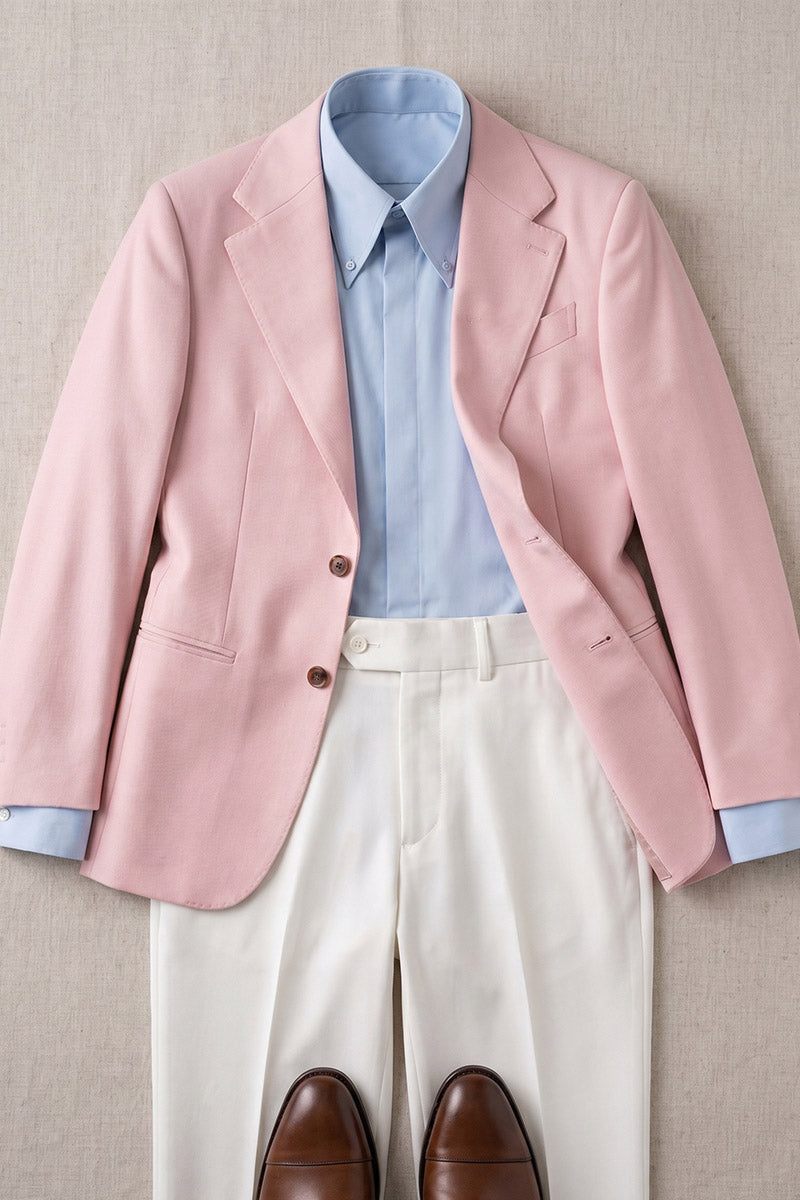 Boys Pink Blazer with White Trousers 2-Piece Suit