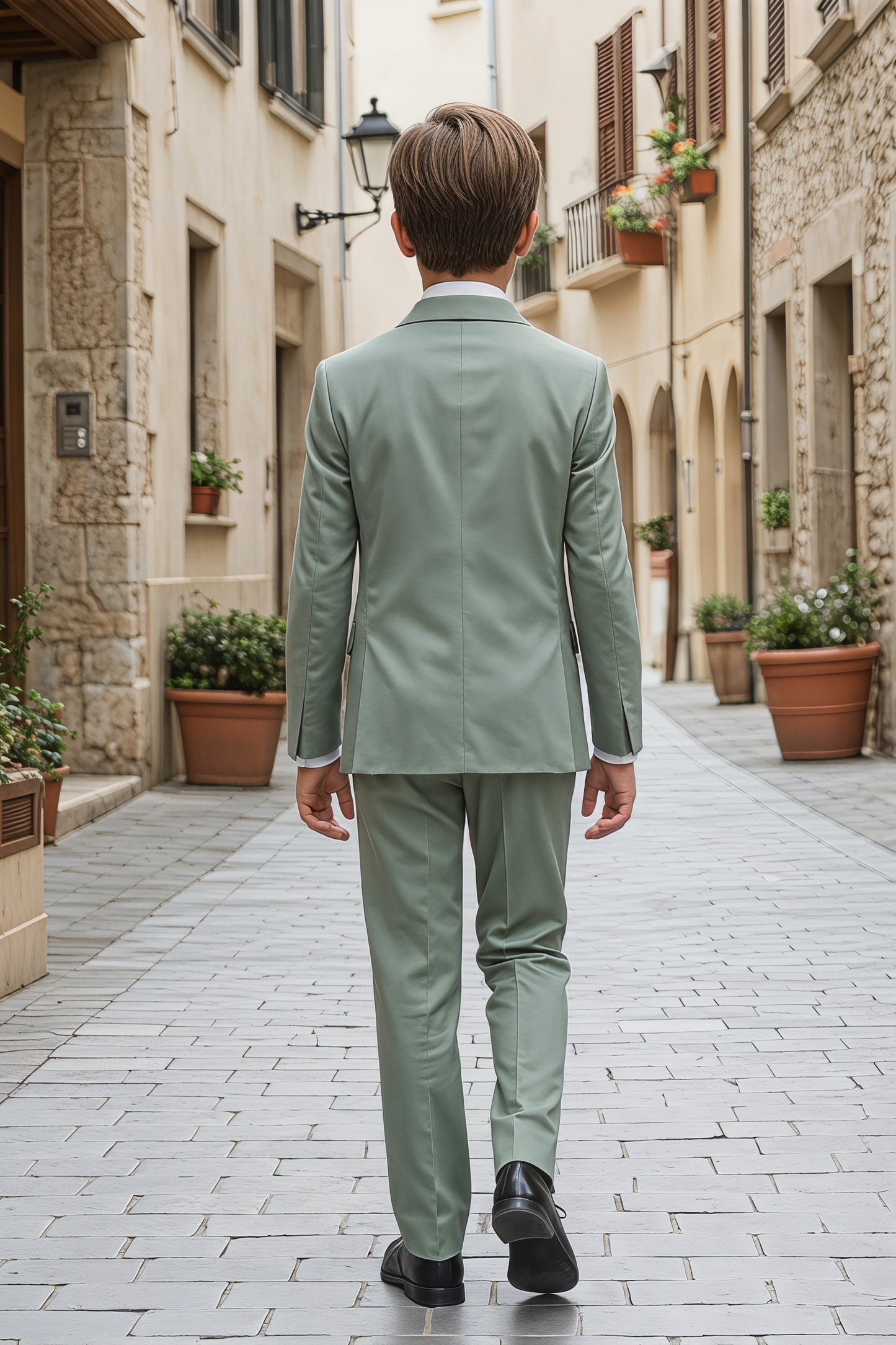 Light Green and White Serif Single-Breasted 2-Piece Suit