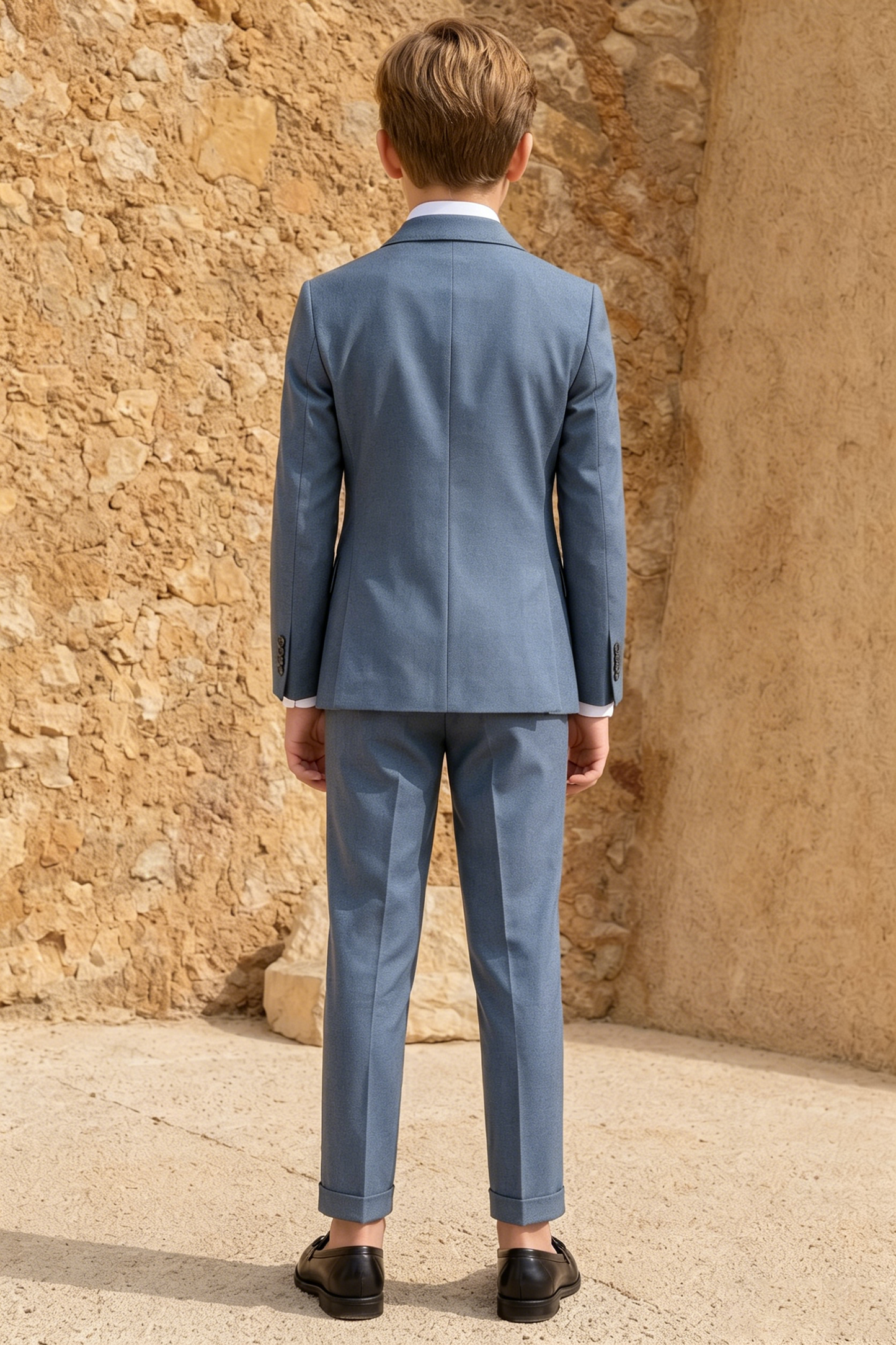 Gray-blue Serge Double-Breasted 2-Piece Suit