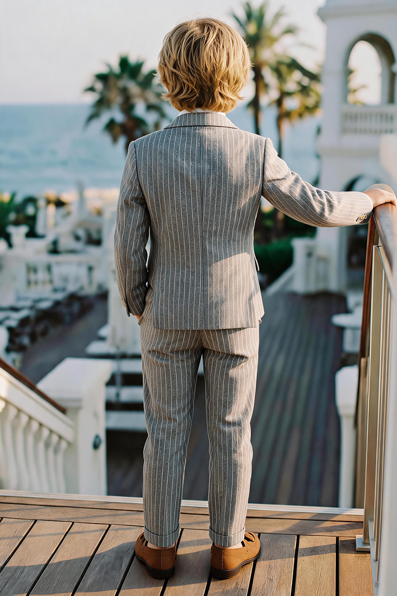 Boys Grey Chalk Stripe Double Breasted 2-Piece Suit