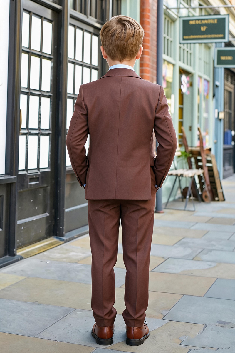 Boys Chocolate Peak Lapel Double Breasted Matching 2-Piece Suit