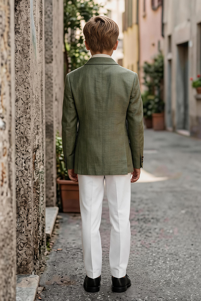 Boys Olive Linen Double Breast 2-Piece Suit for Summer Wedding