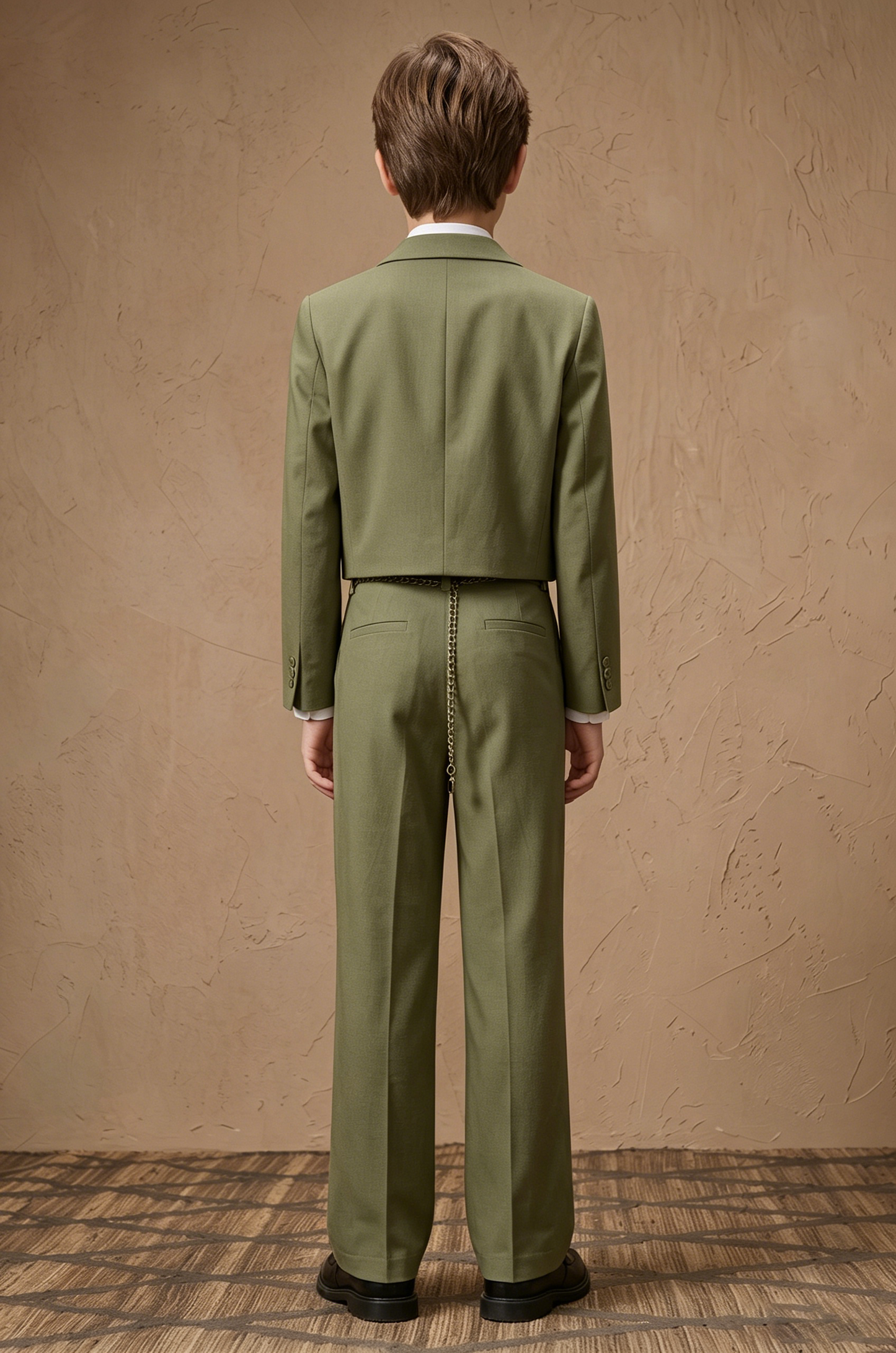 Olive Serge-Blend Single-Breasted Cropped Blazer 2-Piece Suit