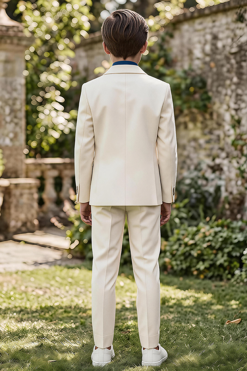 Boys Cream Notch Lapel Cargo Pocket Blazer & Matching Trousers 2-Piece Suit