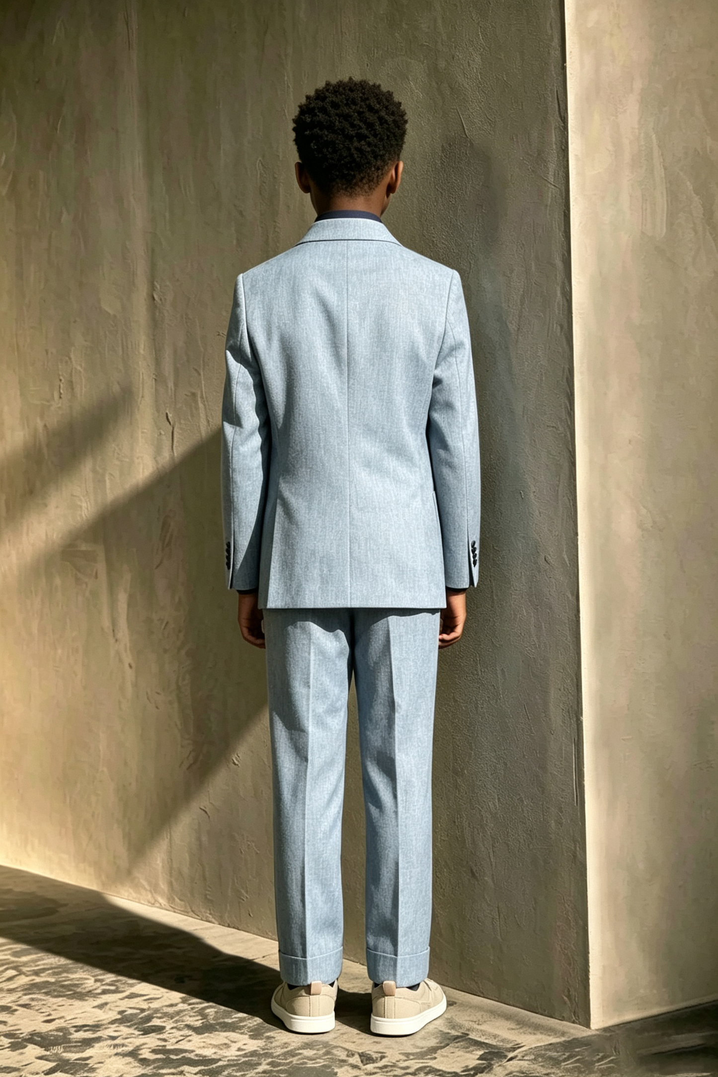 Dusty Blue Cotton-Linen Blend Double-Breasted 2-Piece Suit