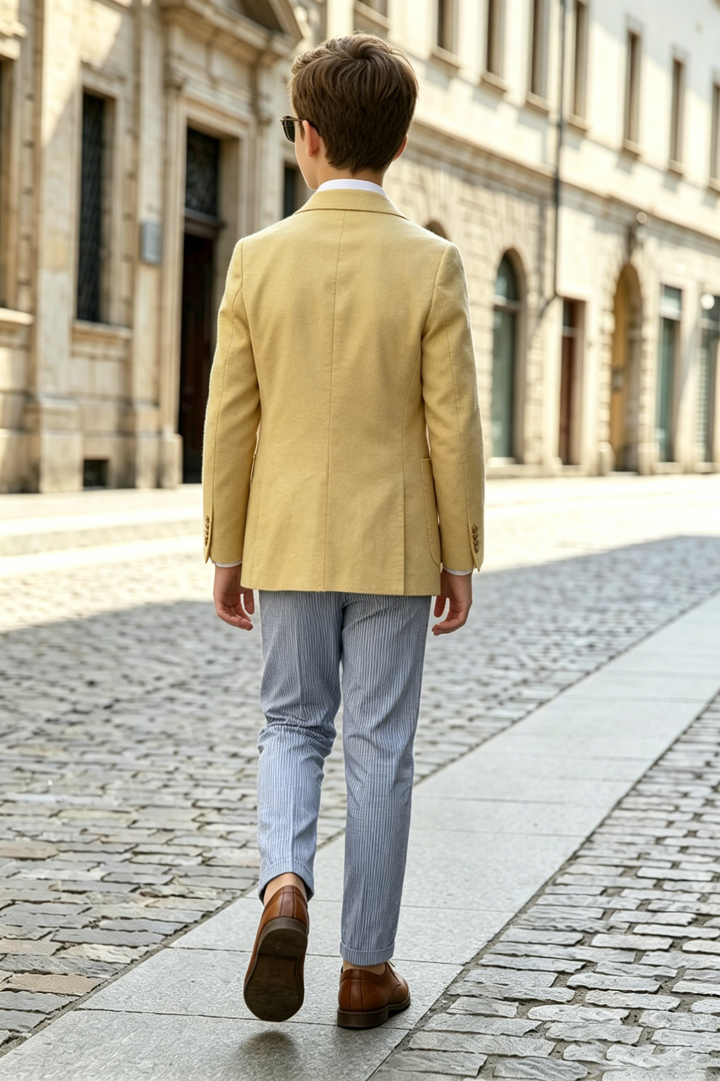 Lemon Yellow Linen-Blend Double-Breasted Blazer Jacket