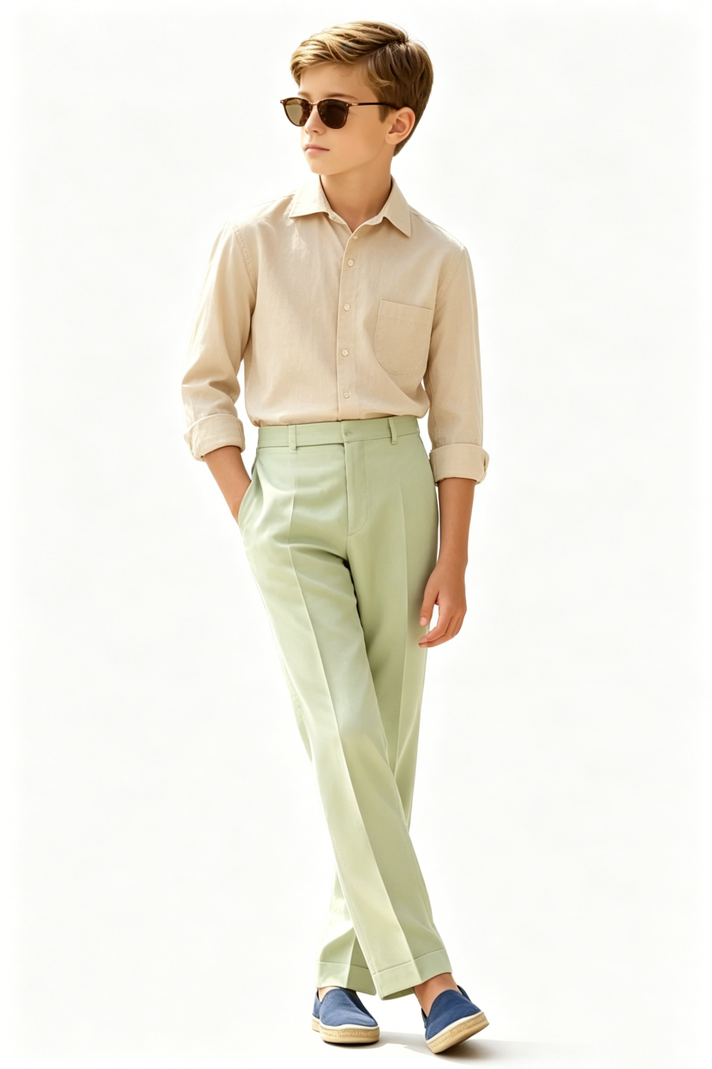Beige Cotton-Linen Blend Single-Breasted Long-Sleeve Formal Shirt