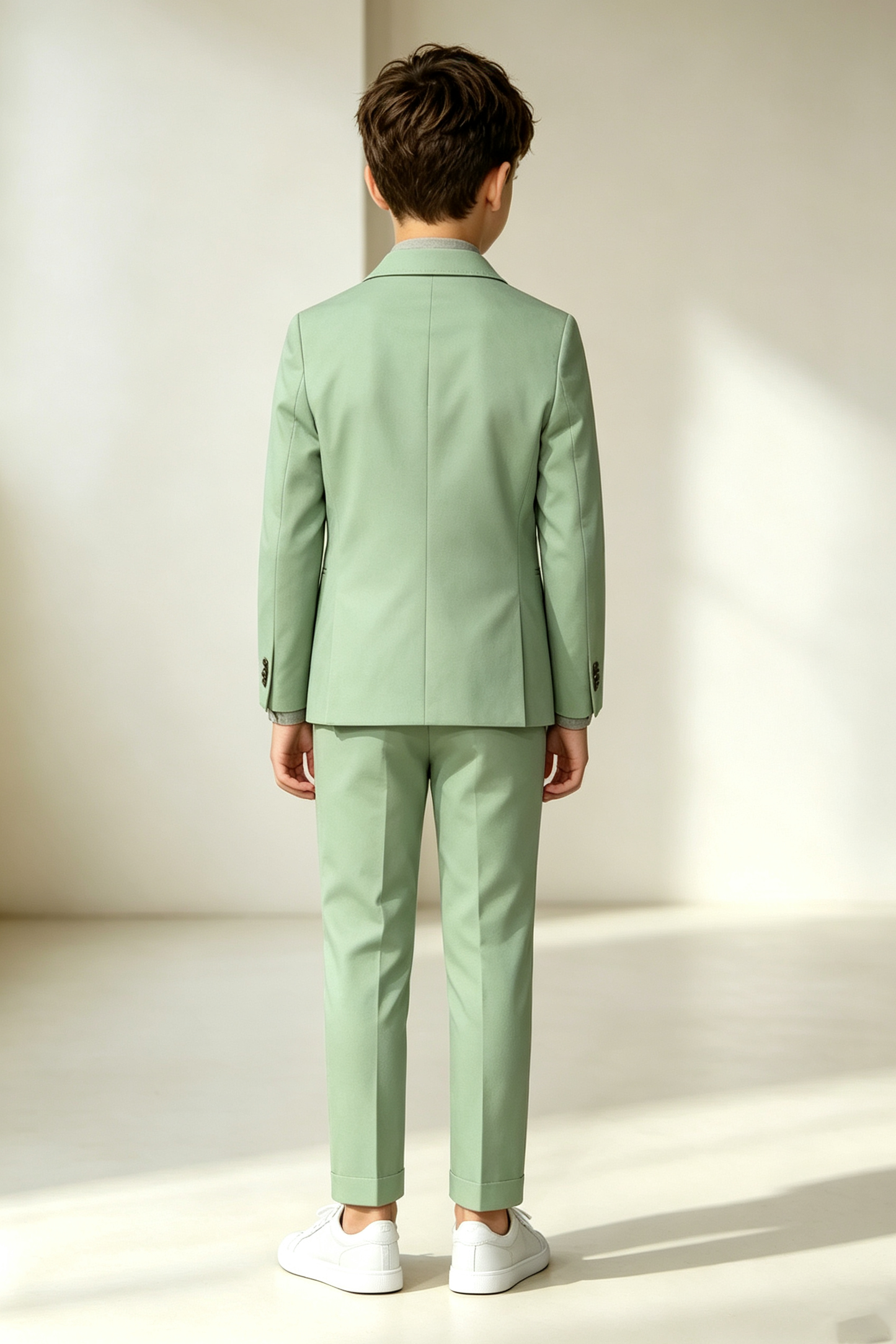Sage Green Cotton Linen Blend Single Breasted 2-Piece Formal Suit Set
