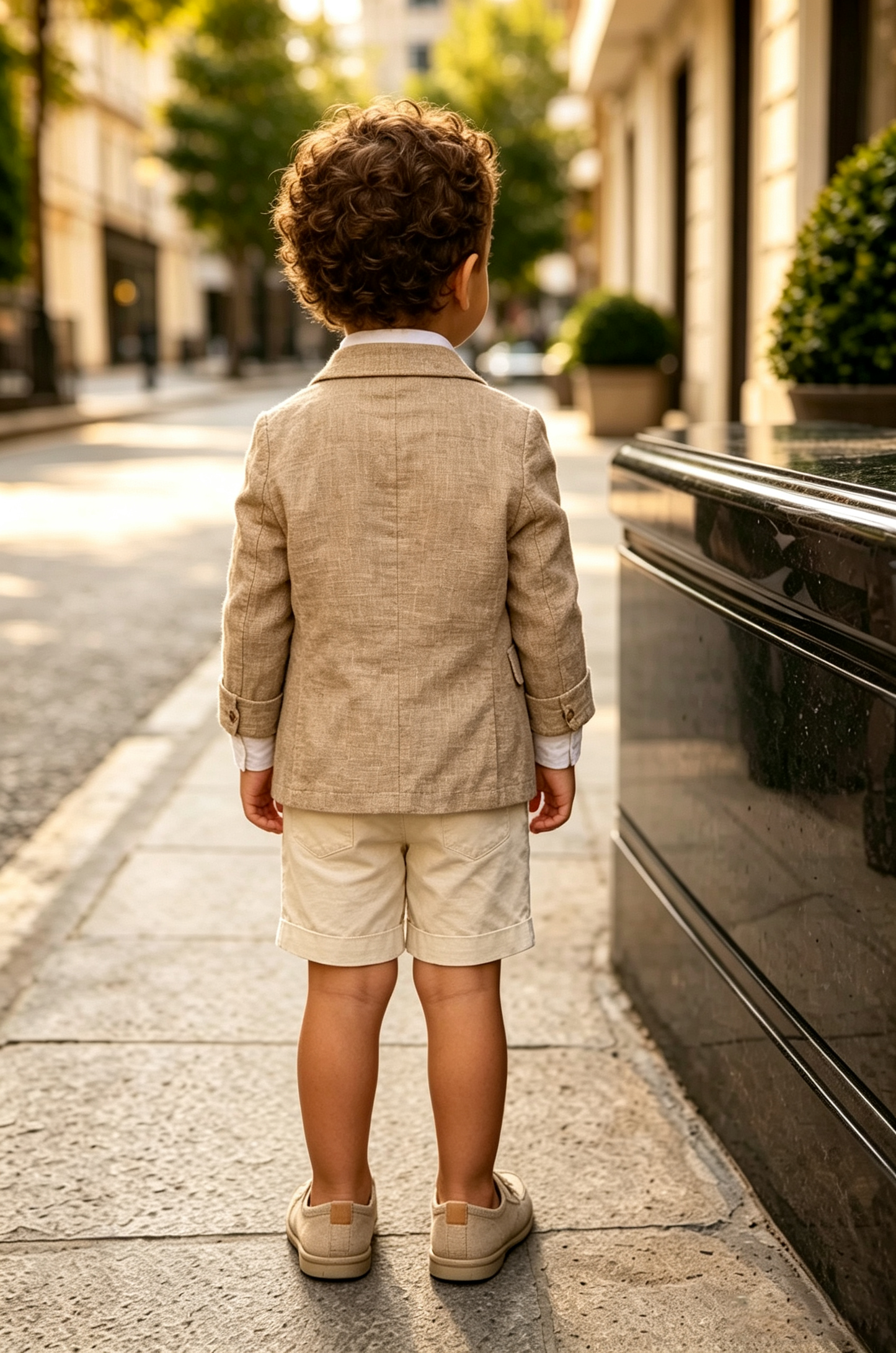 Khaki & Cream Cuffed Shorts Cotton Linen Blend Single-Breasted Suit 2-Piece Set
