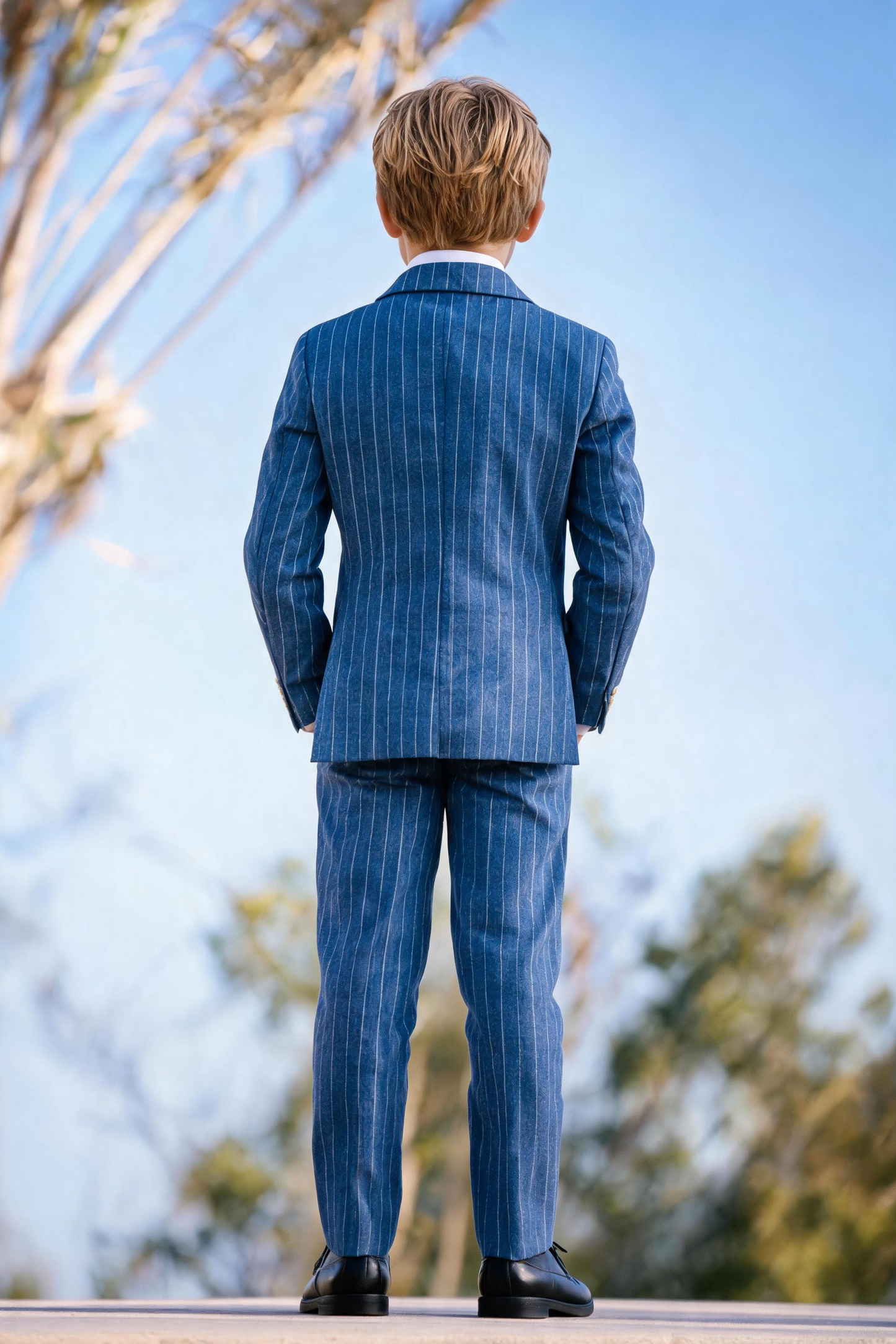 Boys Light Blue Pinstripe Double Breasted Notch Lapel 2-Piece Suit