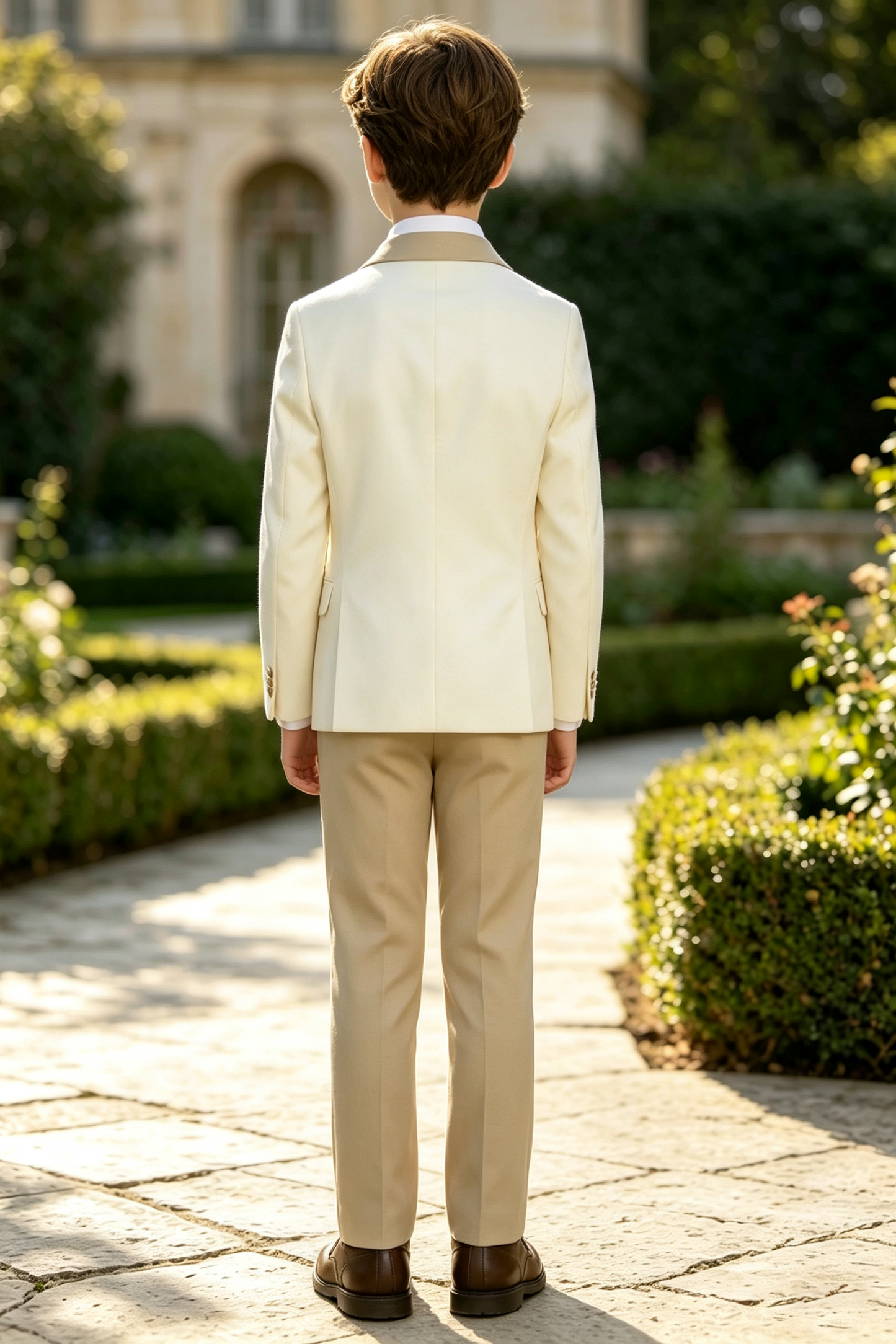 Cream & Khaki Serge Blend Single Breasted 2-Piece Formal Suit