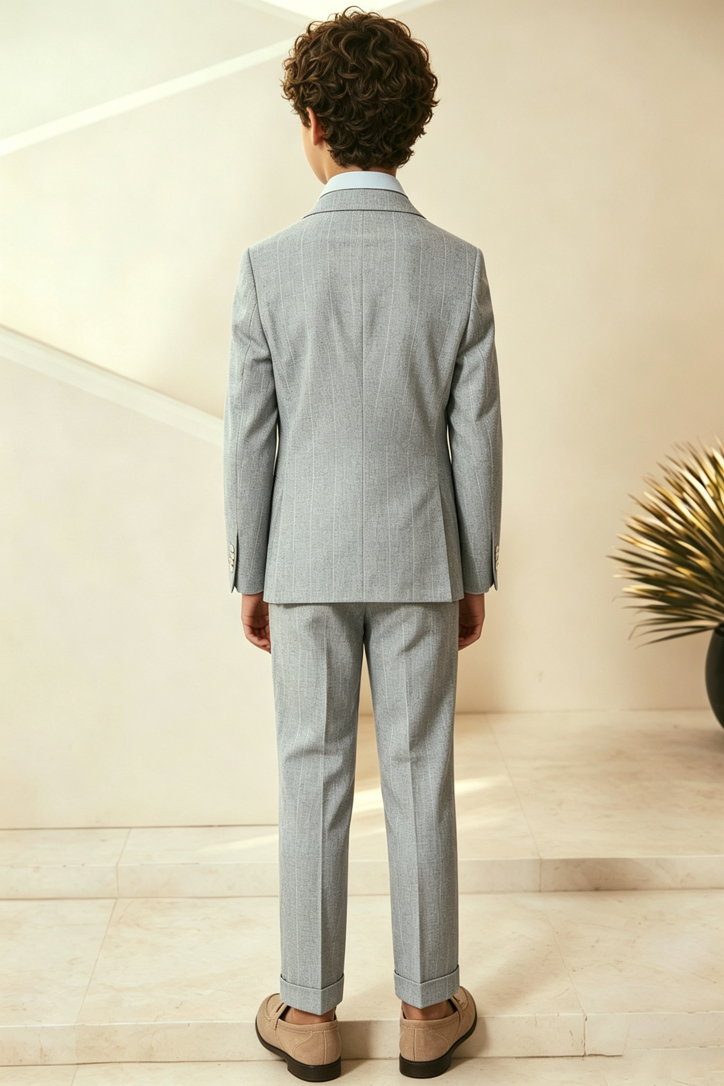 Light Grey Pinstripe Cotton Linen Blend Double Breasted 2-Piece Set