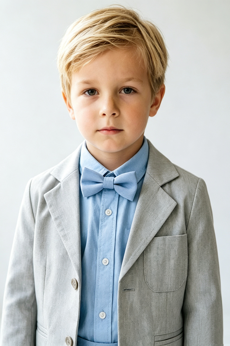 Boys Light Grey Notch Lapel Blazer & Sky Blue Trousers 2-Piece Suit
