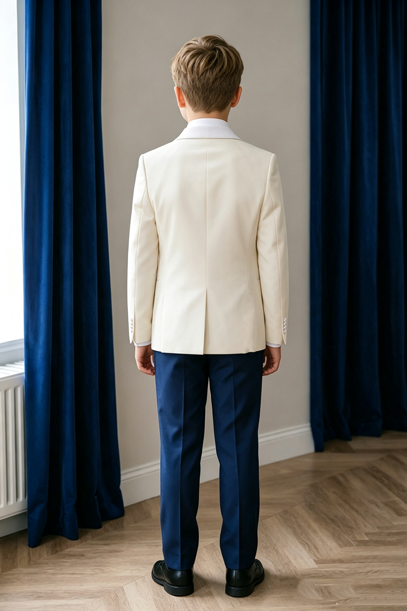 Boys Cream Shawl Lapel Double Breasted 3-Piece Suit for Wedding