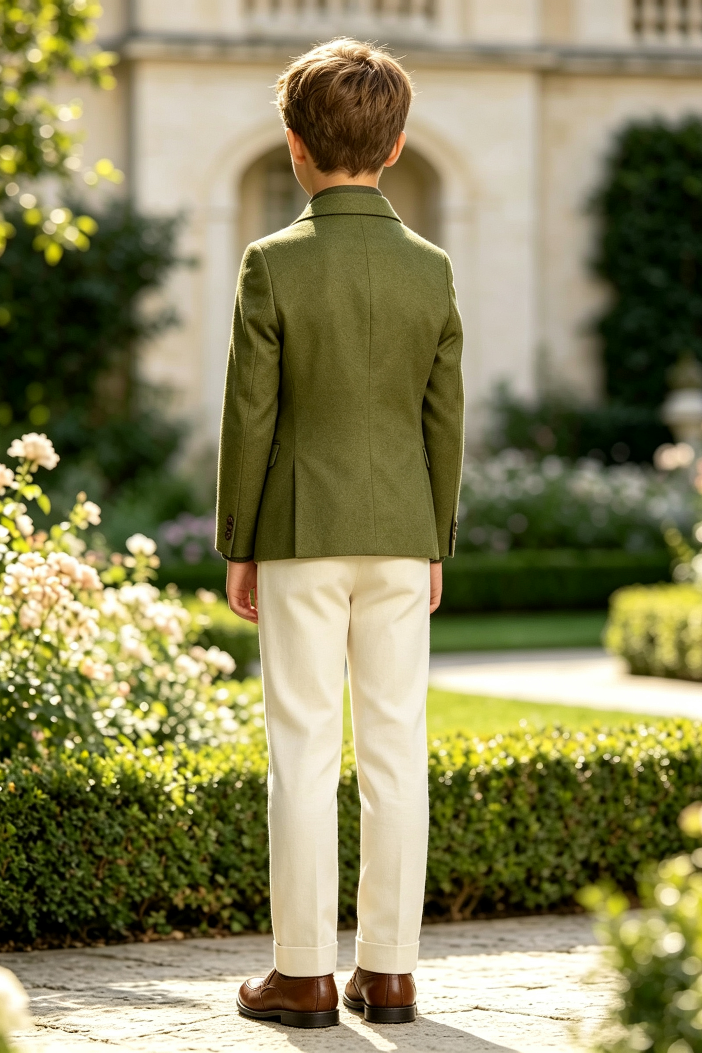 Olive Green & White Cotton Linen-Blend Single Breasted 2-Piece Suit