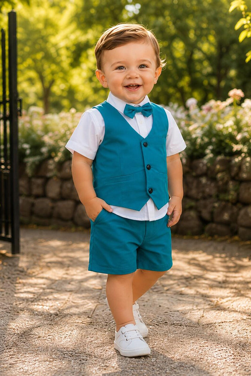 Boys Teal V-Neck Waistcoat & Matching Shorts 2-piece Set