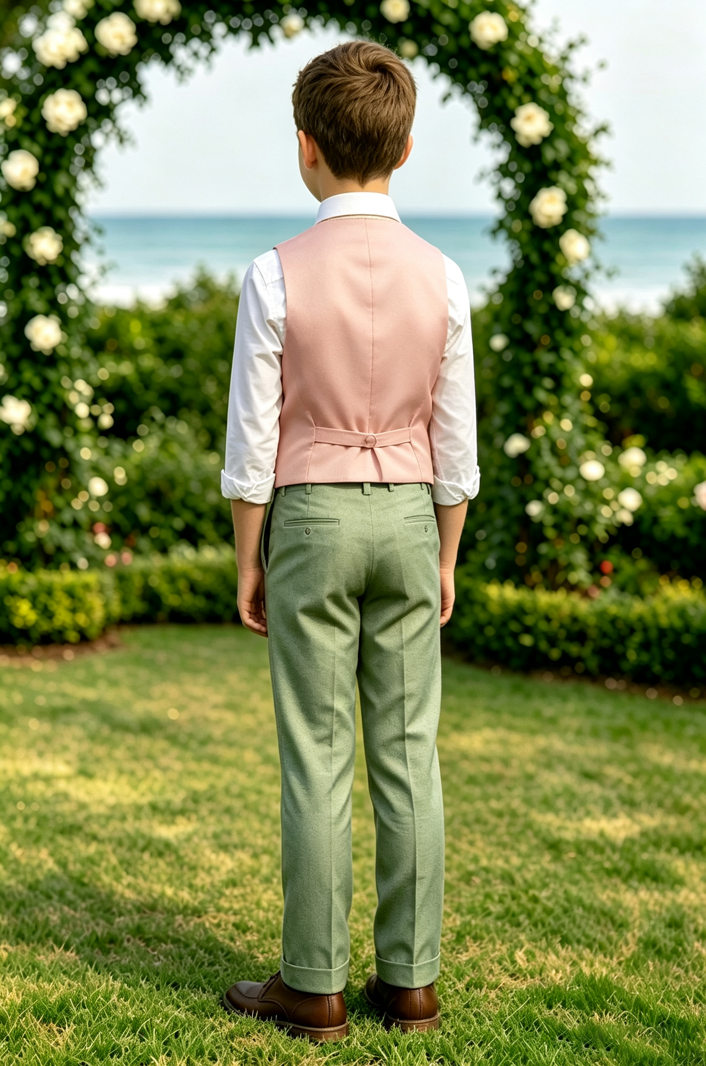 Light Pink Sage Green Cotton Linen-Blend 2-Piece Waistcoat Suit