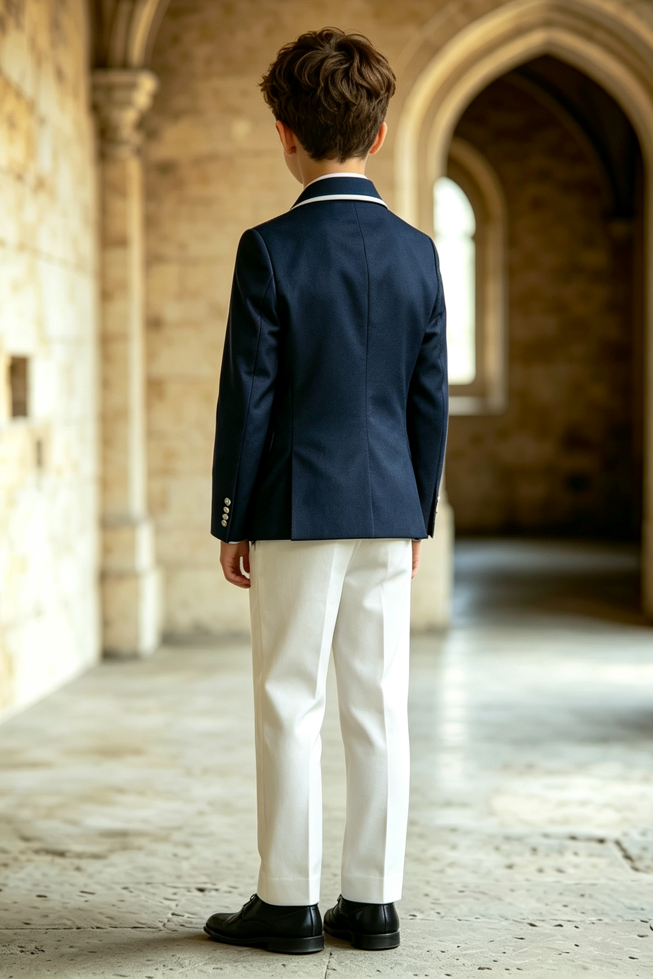 Navy & White Piping Twill-Blend Double Breasted 2-Piece Suit