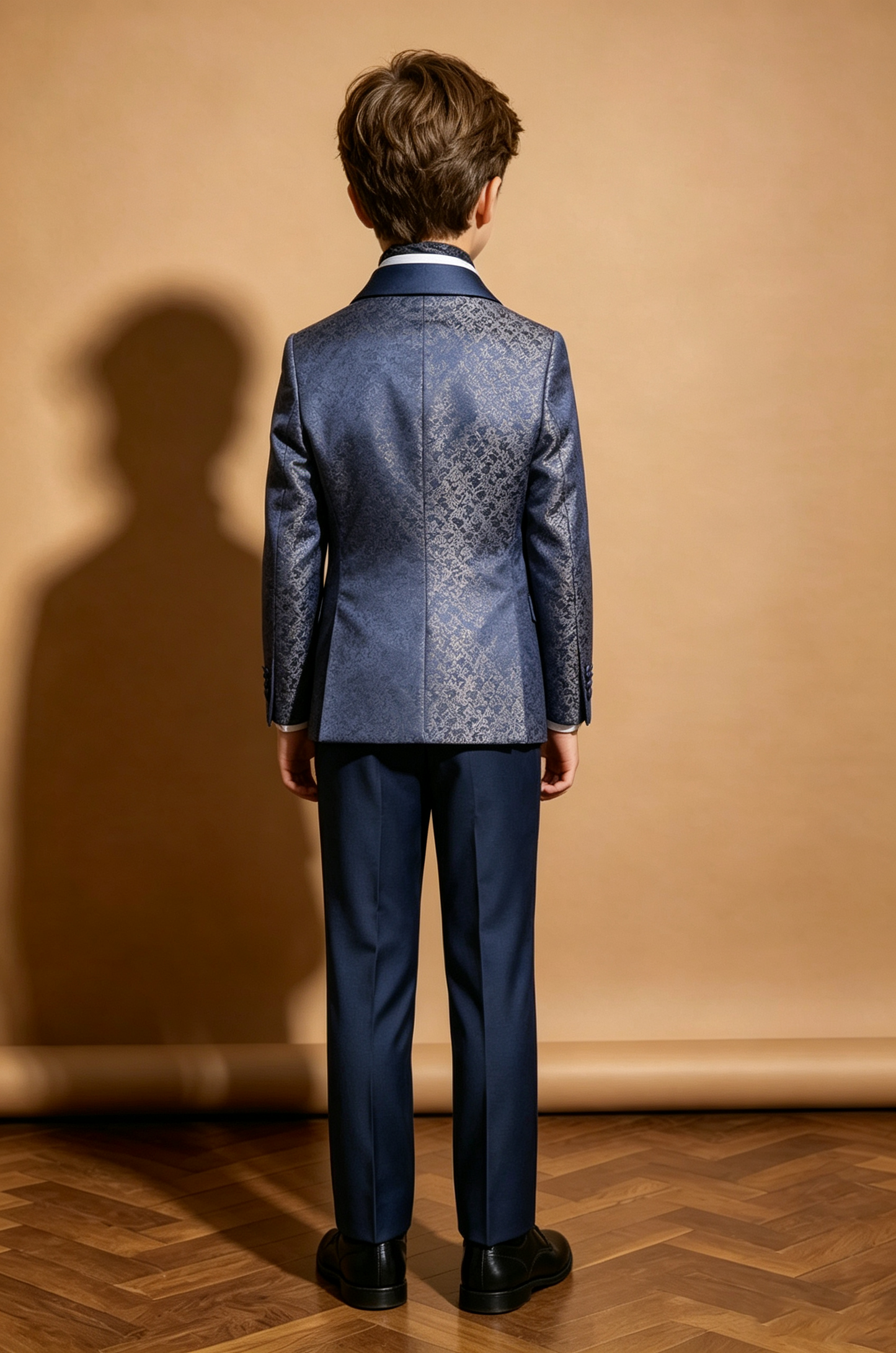Deep Navy Jacquard Satin Twill Single Breasted Shawl Lapel Blazer 2-Piece Suit