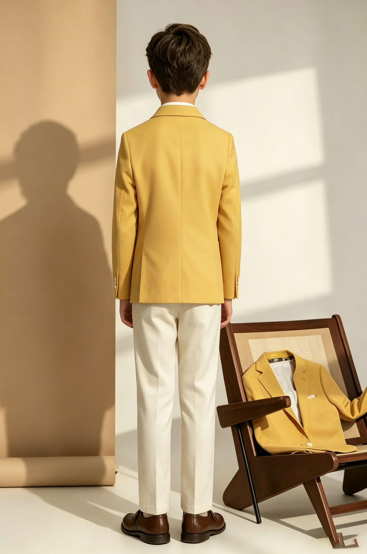 Golden Yellow Cotton Linen Blend Double Breasted 2-Piece Suit