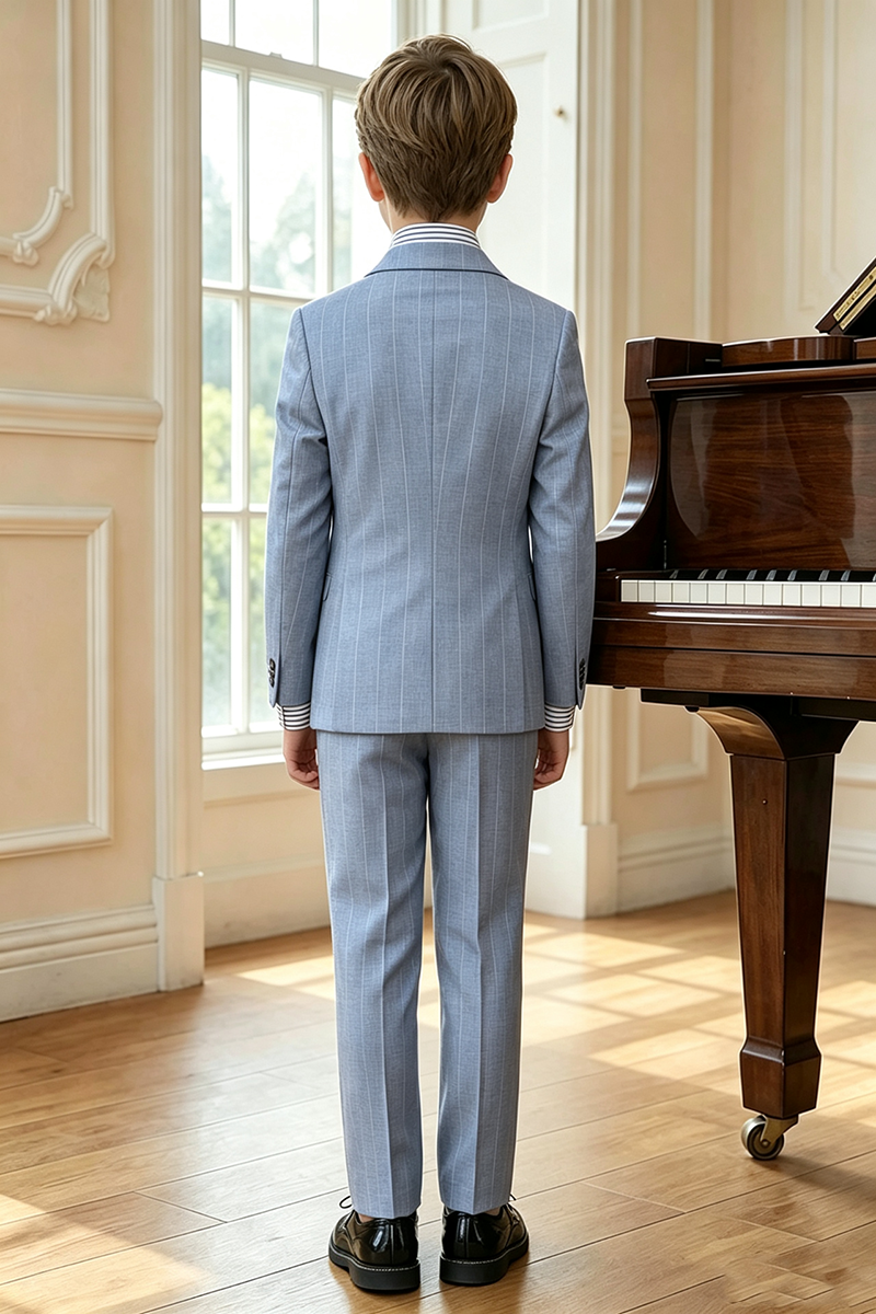 Boys Light Blue Pinstripe Notch LapelTrousers 2-Piece Suit for Wedding
