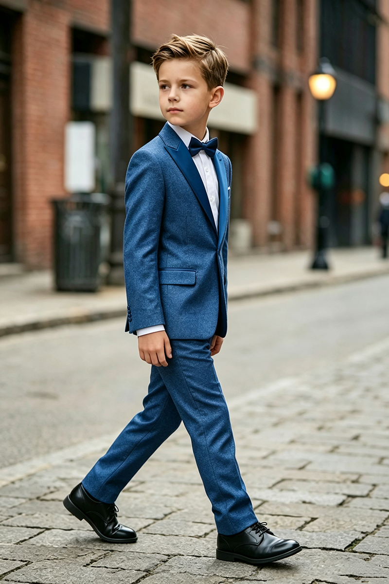 Boys Royal Blue Satin Peak Lapel 2-Piece Suit for Wedding
