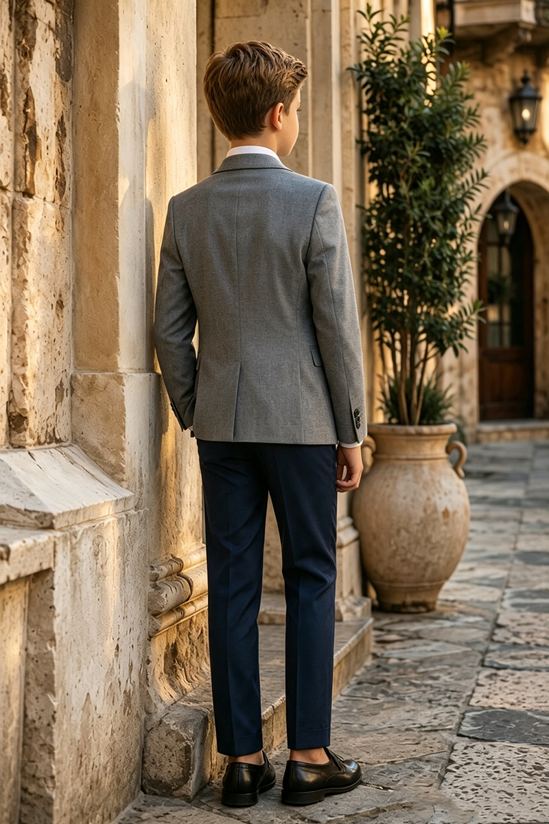 Boys Grey Blazer and Navy Trousers 2-Piece Suit for Weddings