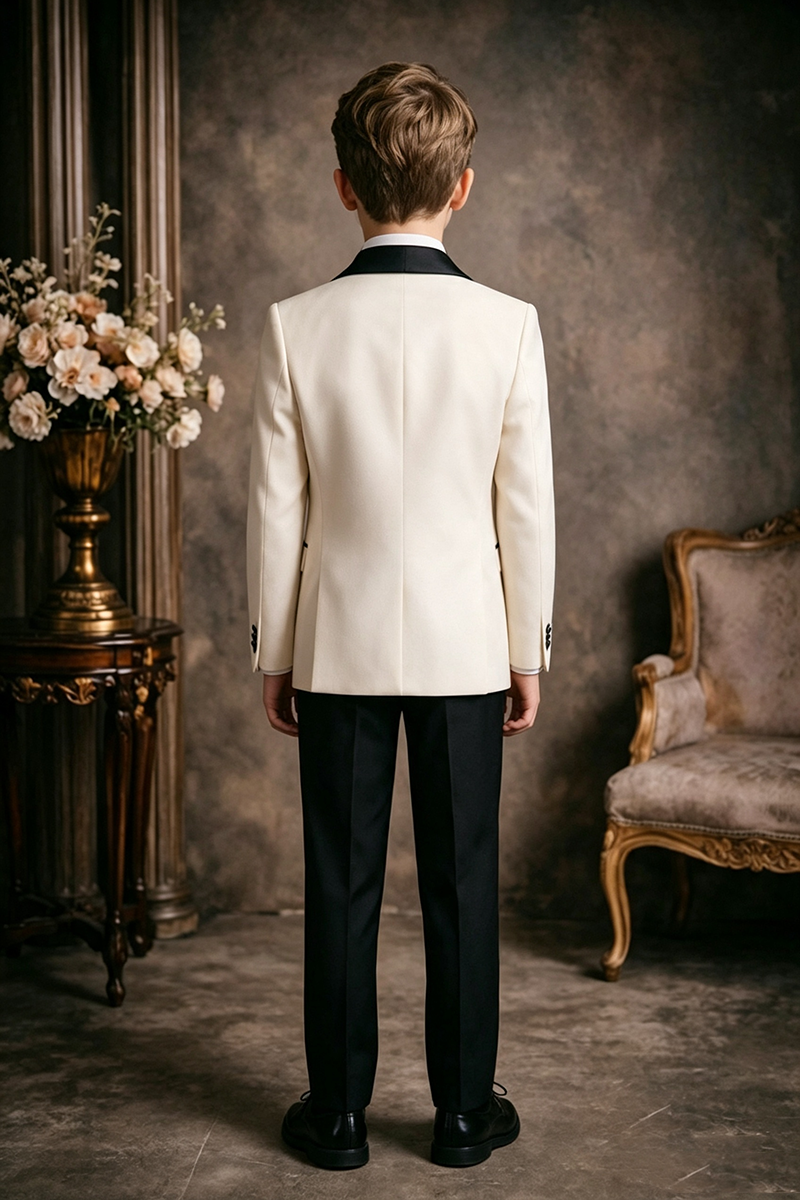 Boys Cream Shawl Lapel Tuxedo 3-Piece Suit for Wedding