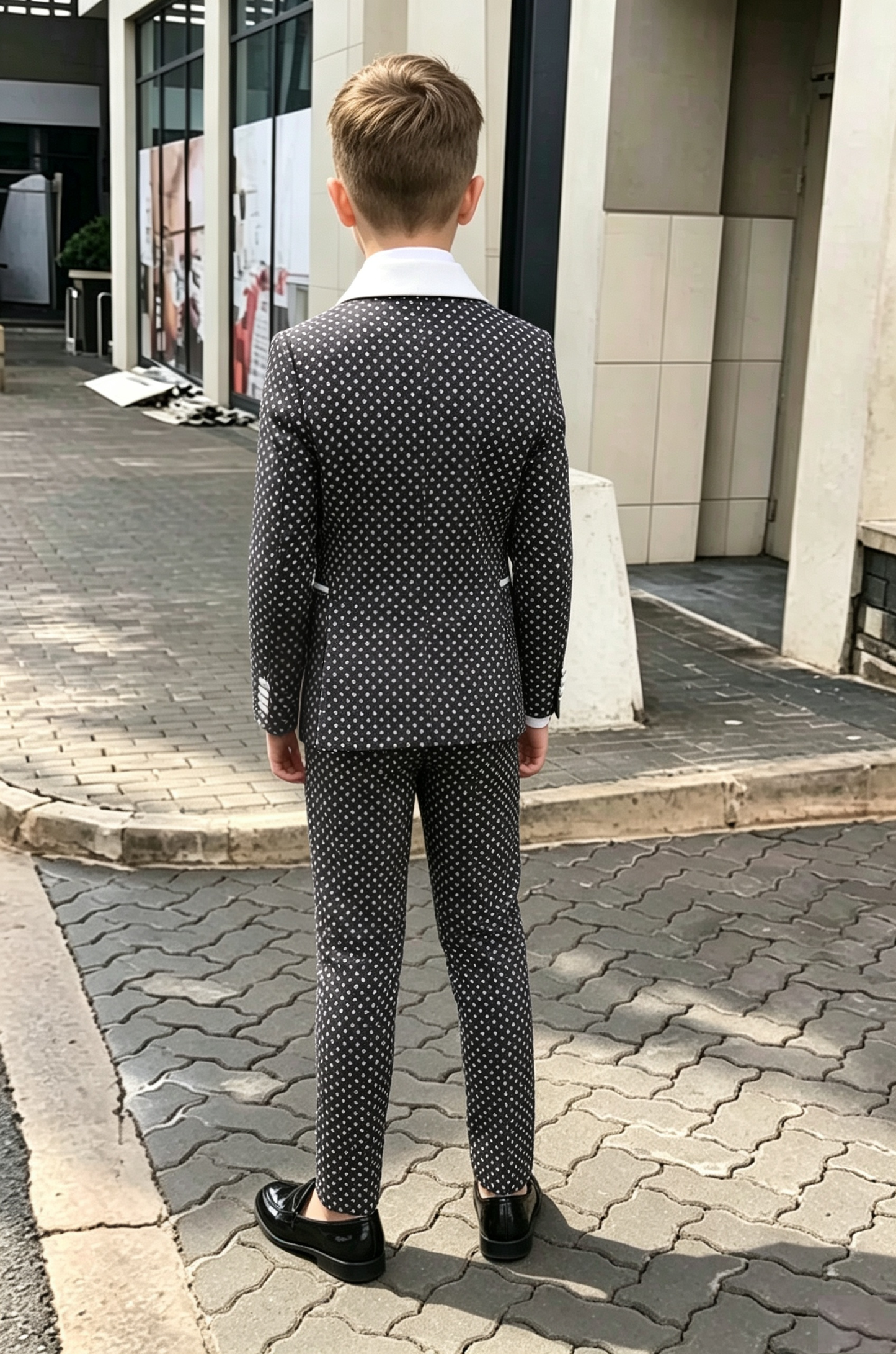 Black Serge?Blend White Polka?Dot Double?Breasted 2?Piece Suit