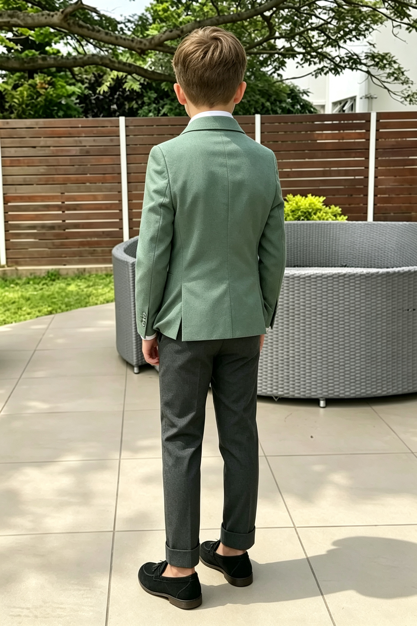 Green & Dark?Grey Cotton?Linen Blend Single?Breasted 2?Piece Suit