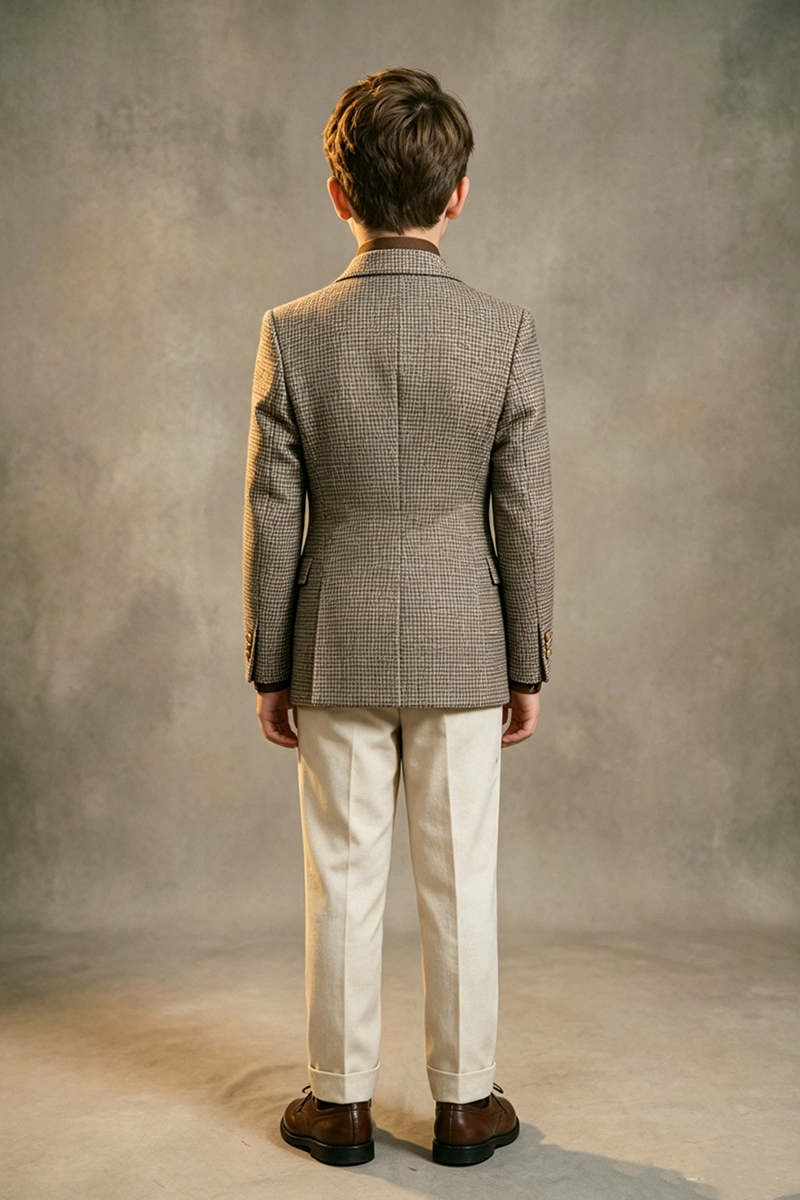 Boys Tweed Double?Breasted Blazer & Ivory Trousers 2-Piece Suit for Wedding
