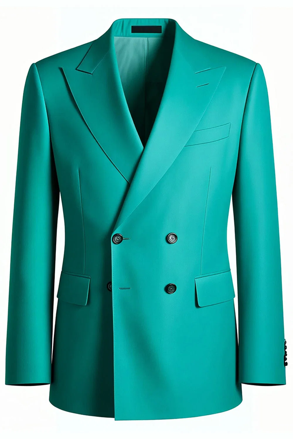 Teal?Blue Serge?Blend Boys 2?Piece Double?Breasted Formal Suit