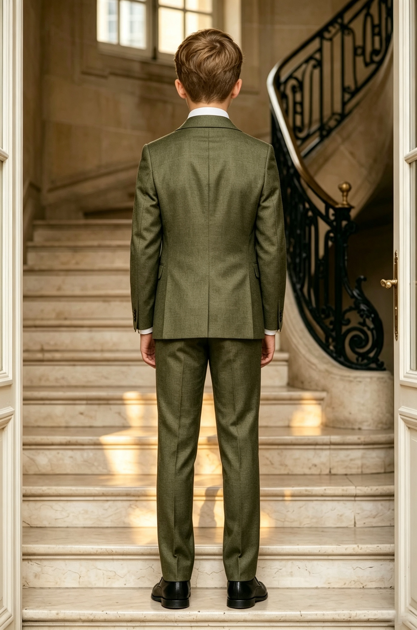 Olive?Green Cotton?Linen Blend Single?Breasted Formal 3?Piece Suit