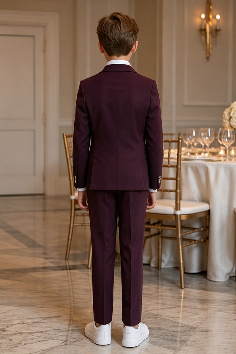Boys Burgundy Notch Lapel Double Breasted 2-Piece Suit for Weddings
