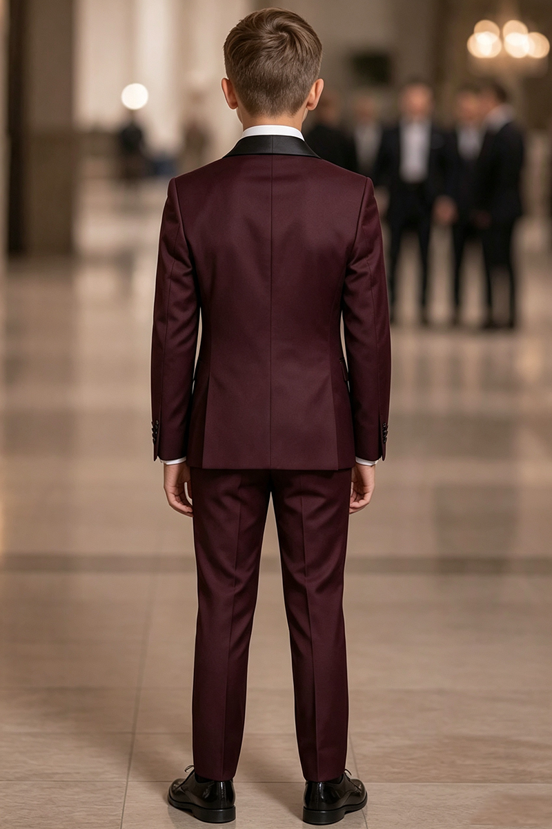Boys Burgundy Tuxedo 3-Piece Suit for Weddings
