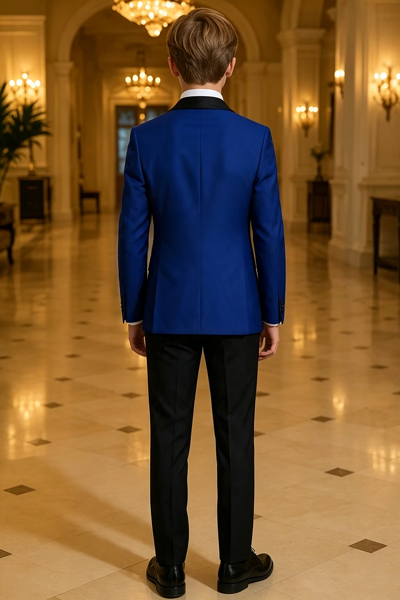 Boys Royal Blue Tuxedo with Black Shawl Lapel 3-Piece Suit for Weddings