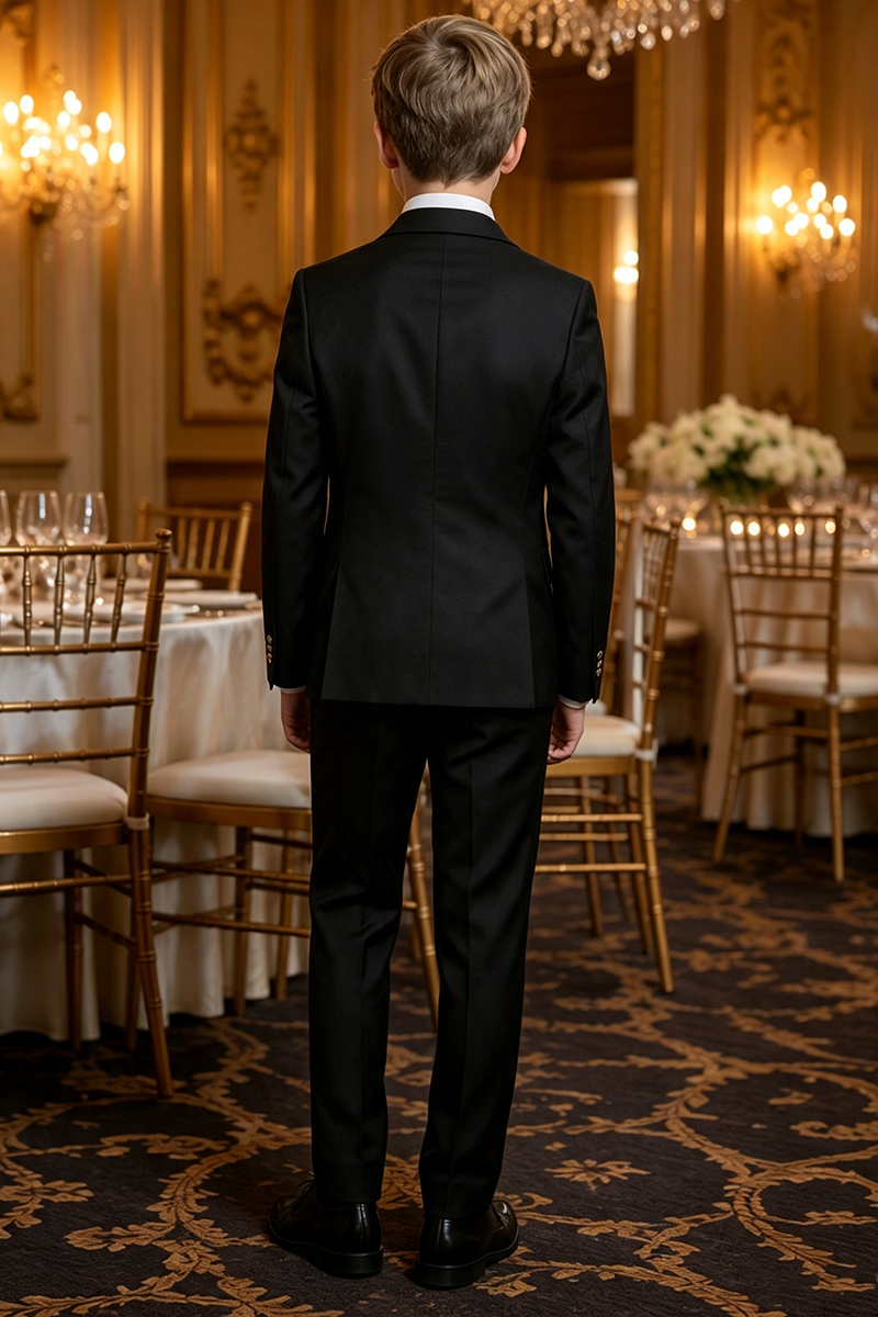 Boys Black Double?Breasted Tuxedo with Notch Lapel 2-Piece Suit for Weddings