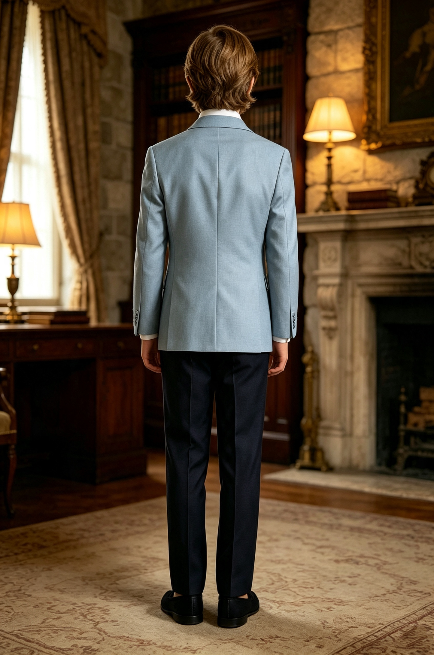 Haze‑Blue Contrast Serge‑Blend Double‑Breasted Formal 2‑Piece Suit