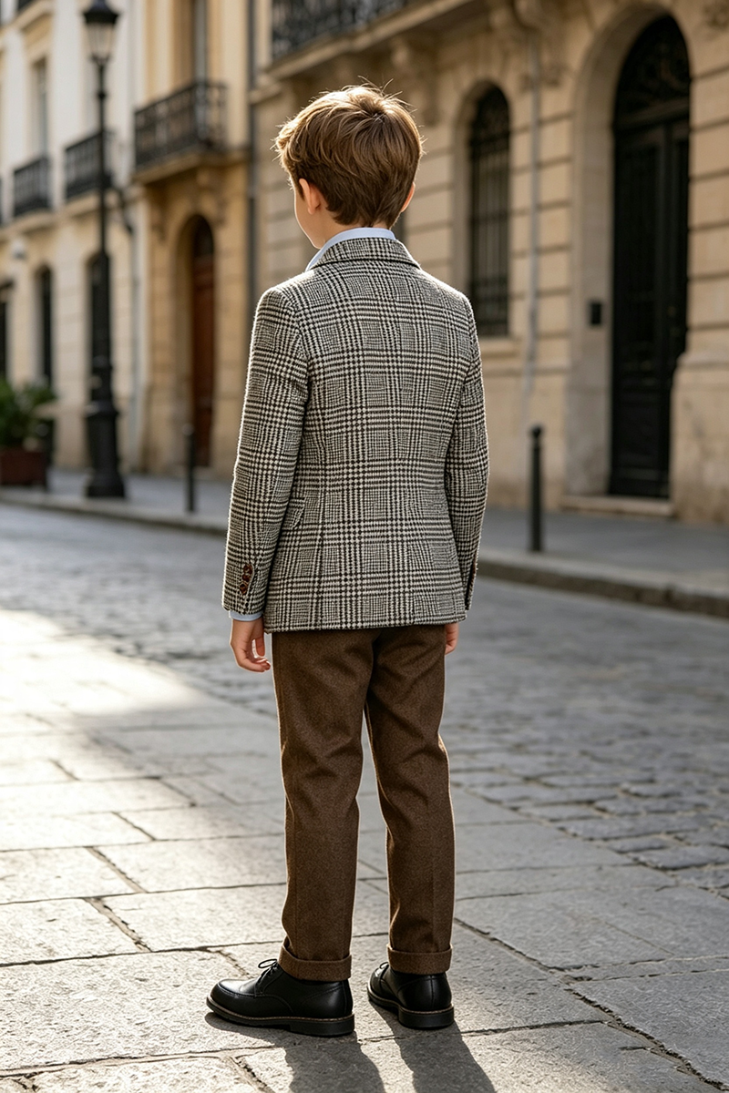 Boys Houndstooth Tweed Notch Lapel 2‑Piece Suit for Weddings