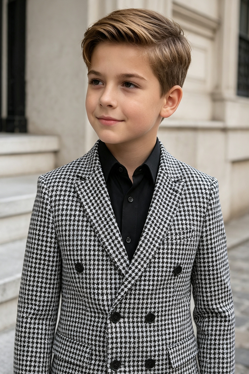 Boys Houndstooth Pattern with Classic Notch Lapel 2-Piece Suit for Weddings