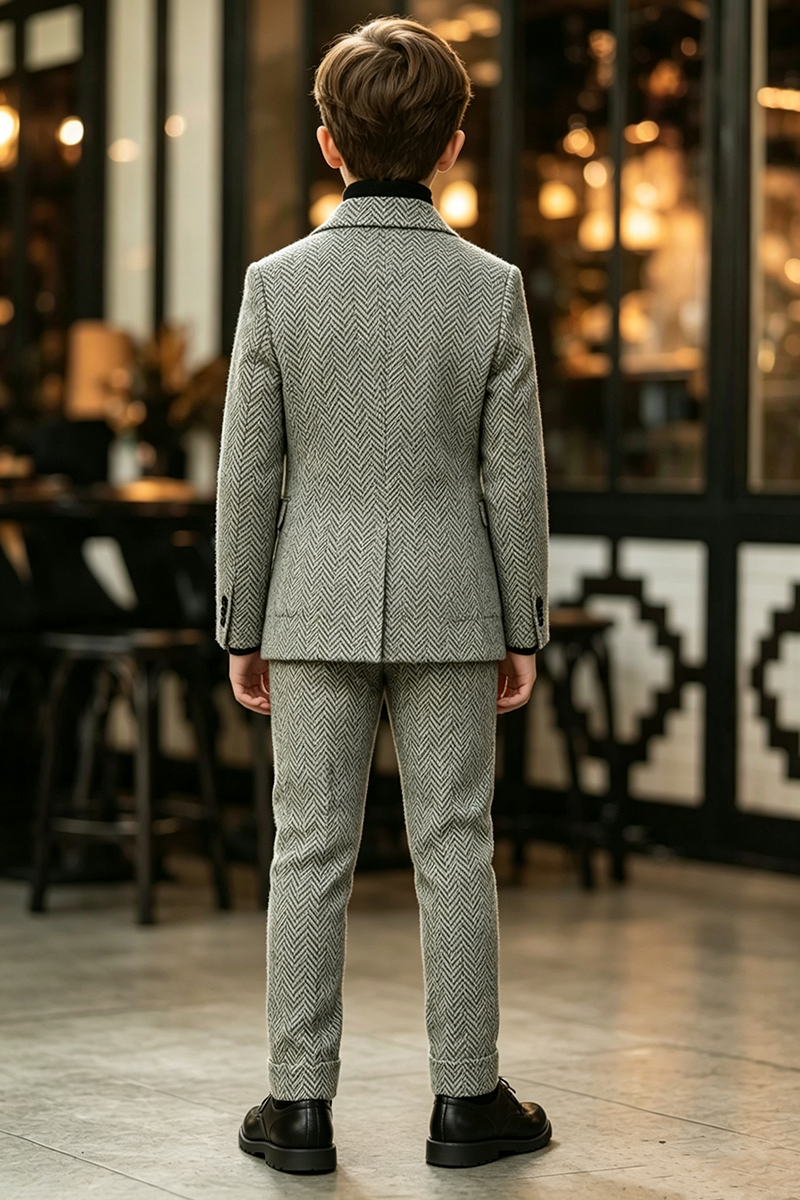 Boys Herringbone with Double‑Breasted Lapel 2-Piece Suit for Weddings