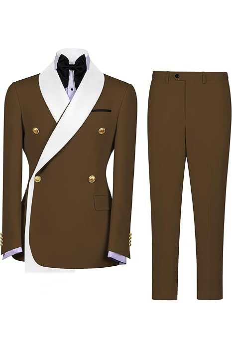 Brown & White Serge‑Blend Boys Double‑Breasted 2‑Piece Suit