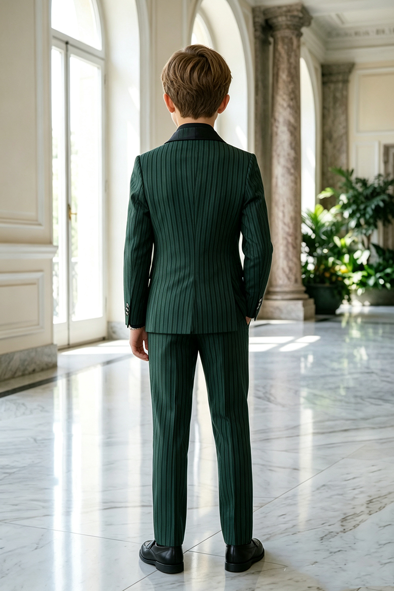 Boys Green Pinstripe with Satin Shawl Lapel 2-Piece Suit for Weddings