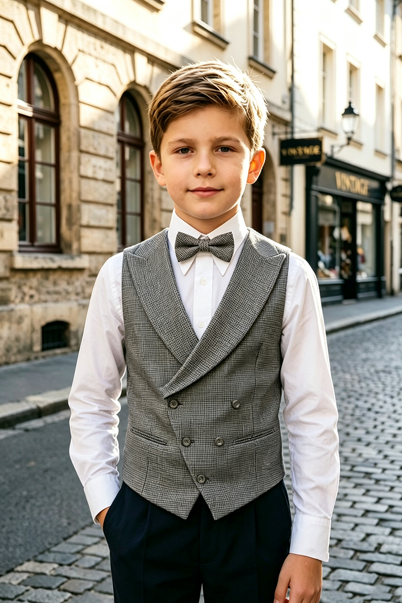 Boys Grey Houndstooth Waistcoat for Weddings