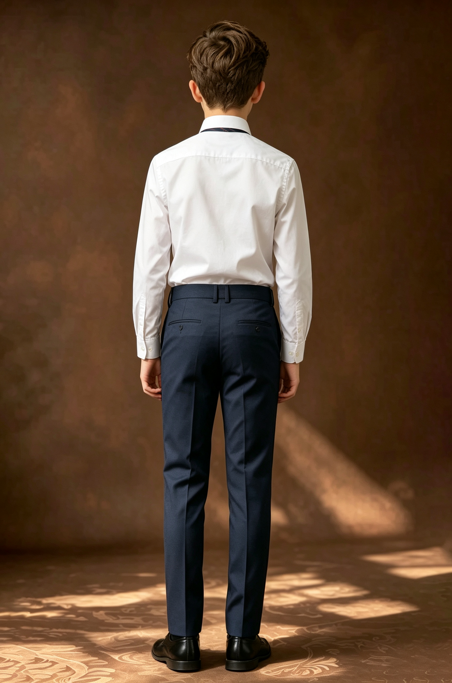 Navy Blue Serge‑Blend Straight‑Leg Pants