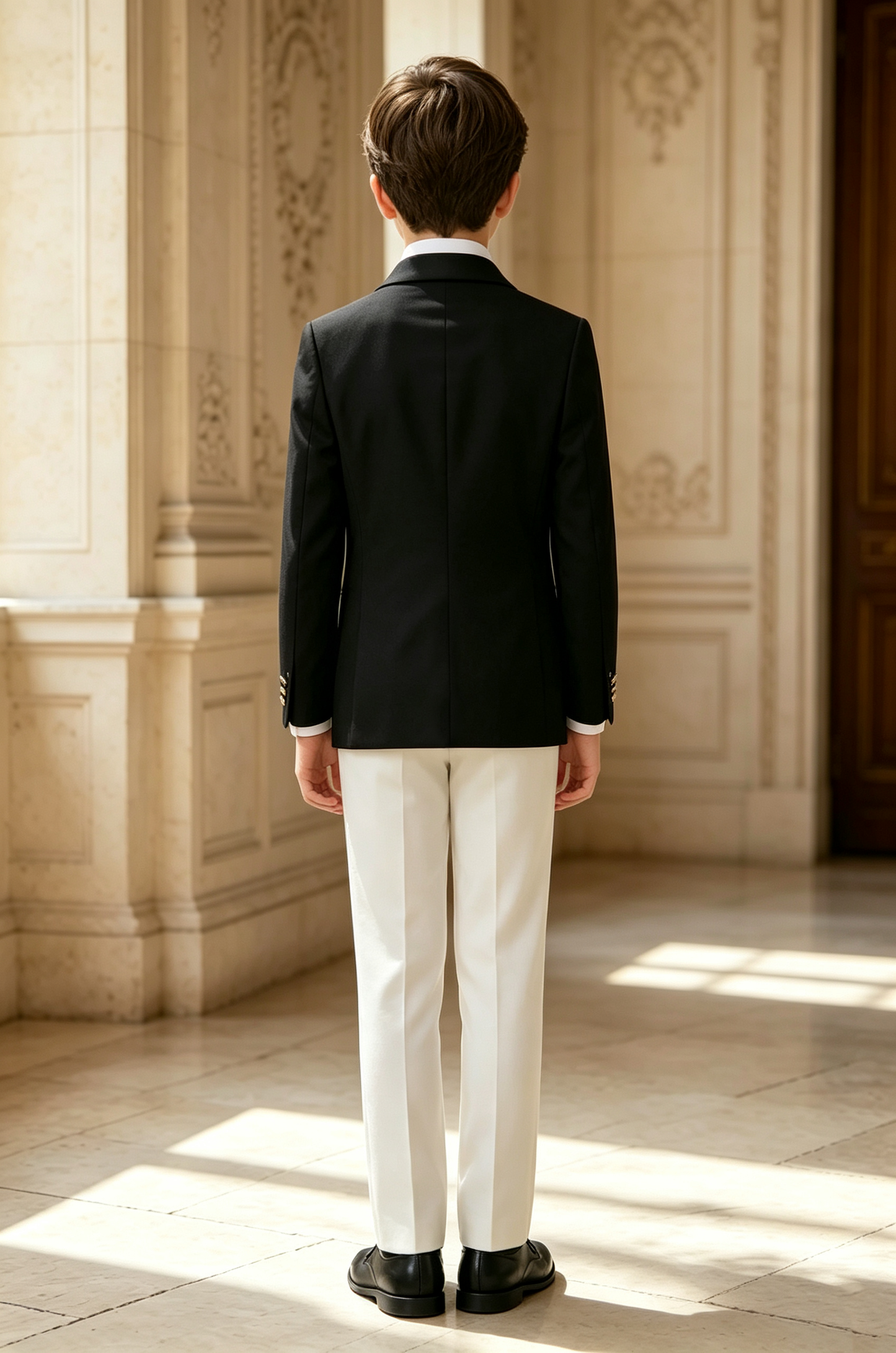 Black and White Serge‑Blend Boys 2‑Piece Tuxedo Suit