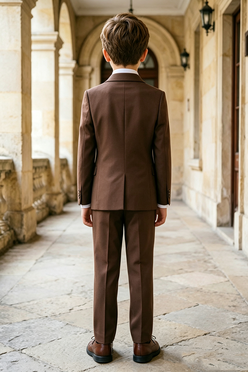 Boys Brown Double‑Breasted 2‑Piece Suit for Weddings