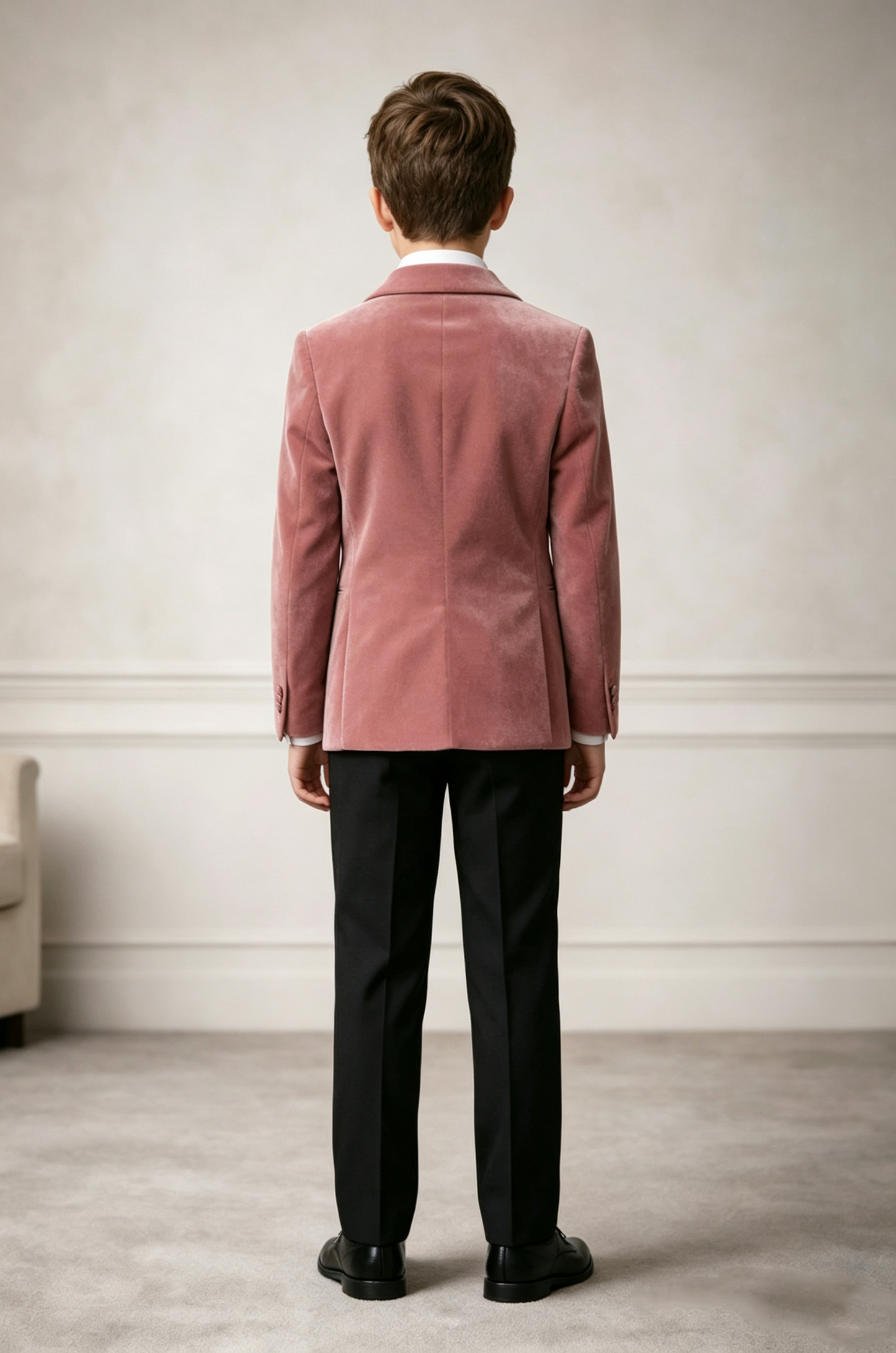 Dusty Pink & Black Velvet Single‑Button 2‑Piece Formal Suit